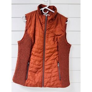Christopher & Banks Women Burnt Orange Quilted Puffer Vest Smocked Sides Large
